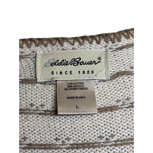 Eddie Bauer Women Fair Isle Cardigan Sweater Beige Brown L Quiet Luxury - Picture 3 of 6